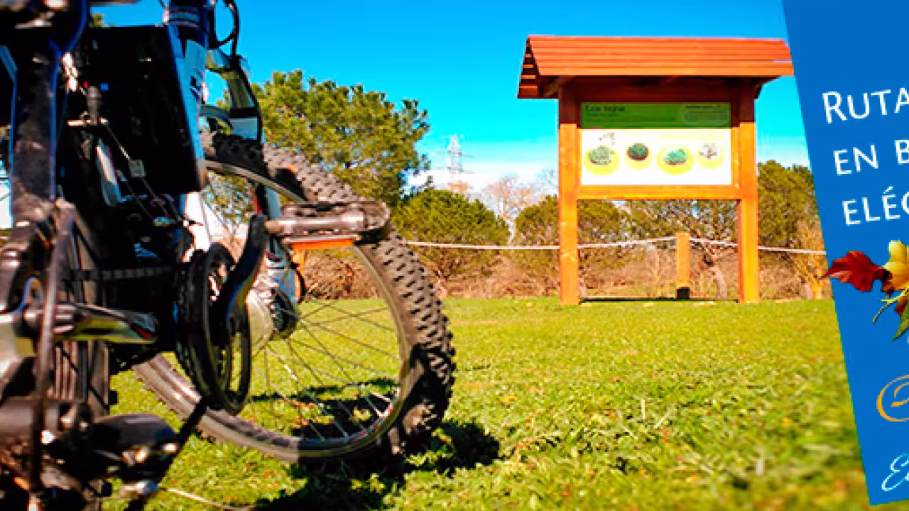 Bicicleta aparcada en un entorno natural junto a un panel informativo